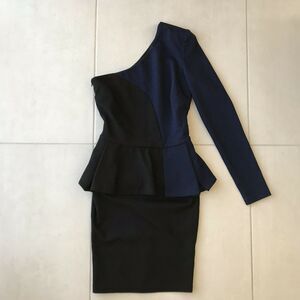 Torn by Ronny Kobo Dress Bodycon Peplum One Shoulder Color Block